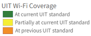 Toggle UIT Wi-Fi Coverage key. Description - Green: At current UIT standard, Yellow: Partially at current UIT standard, Orange: At previous UIT standard